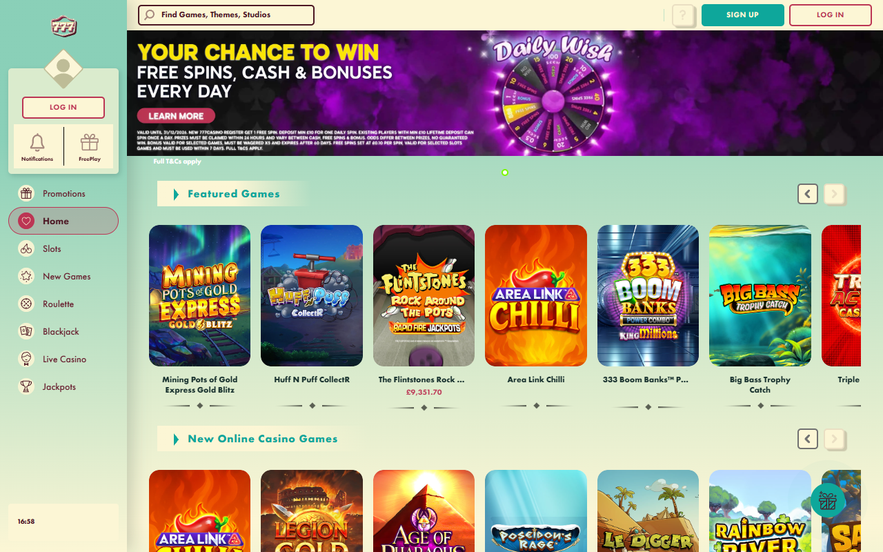 777 Casino homepage screenshot