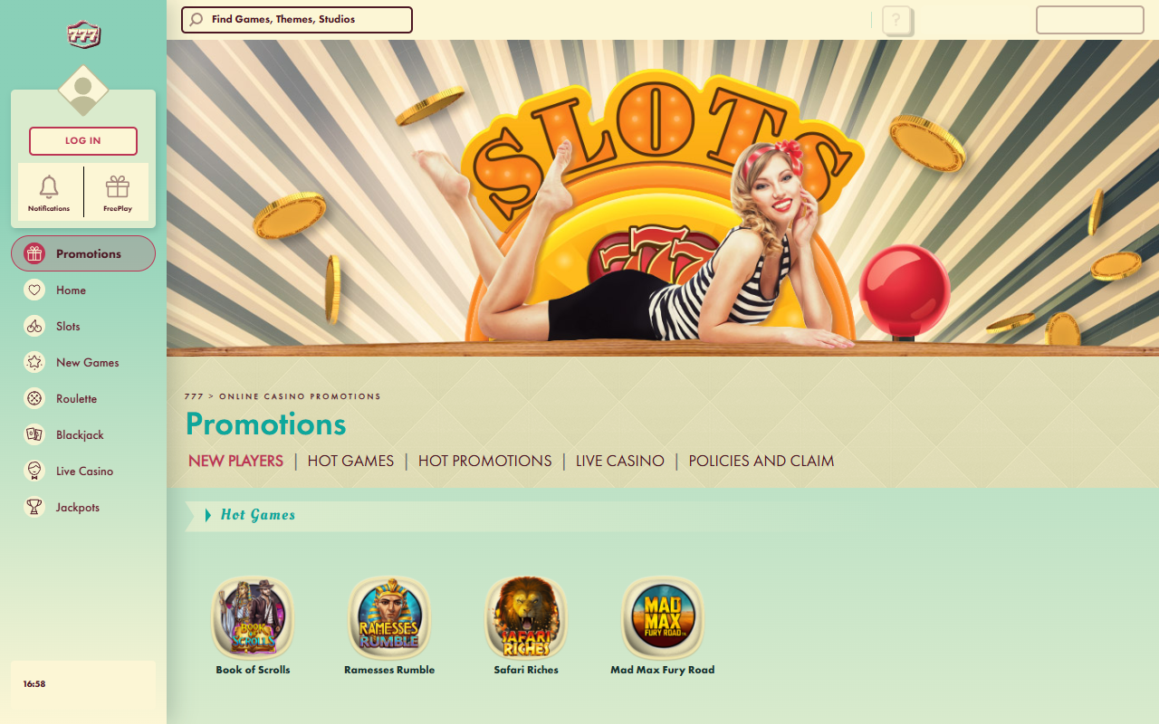 777 Casino promotions screenshot