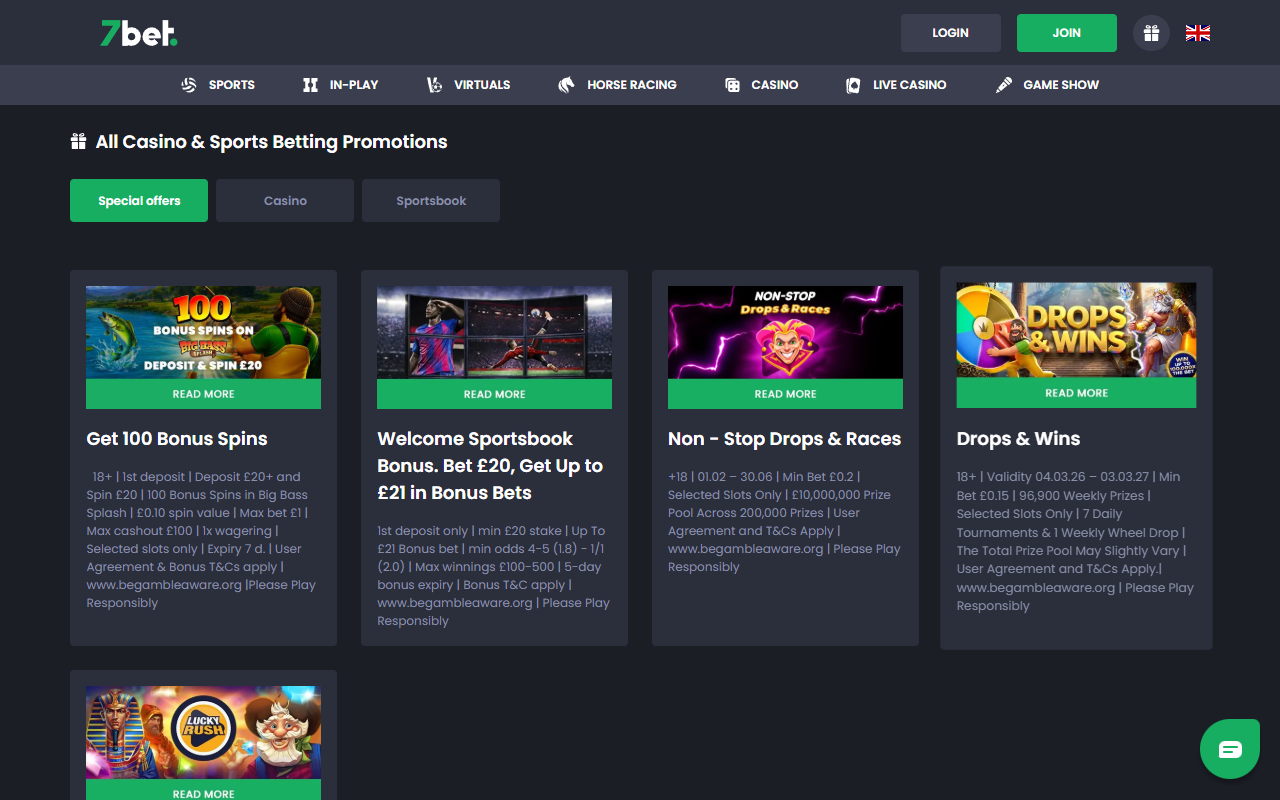 7Bet Casino promotions screenshot
