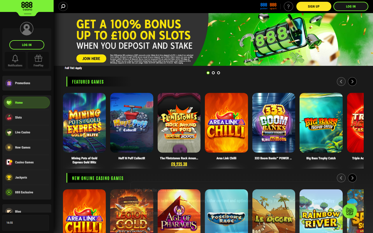 888 Casino homepage screenshot