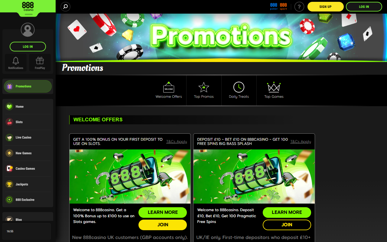 888 Casino promotions screenshot