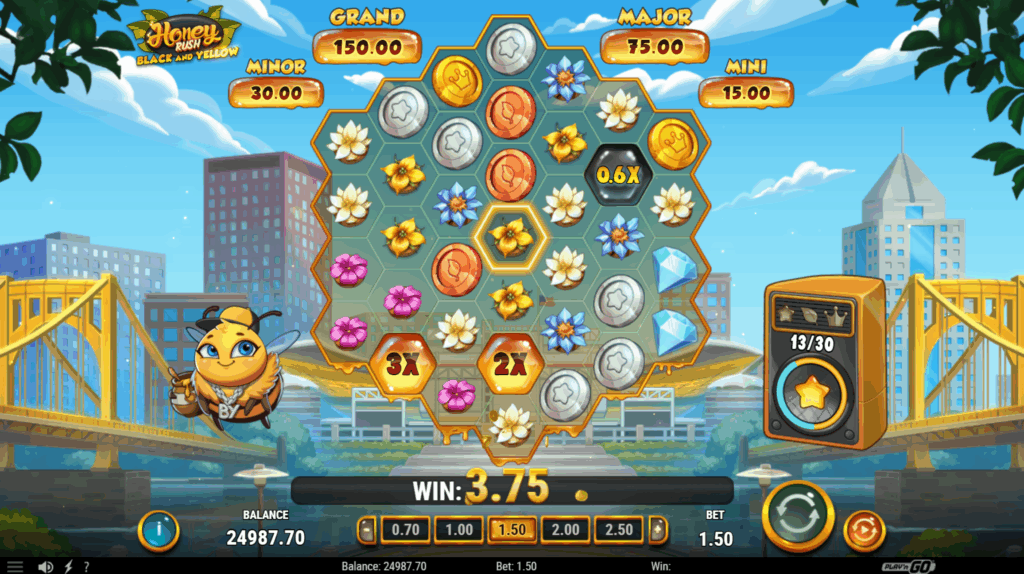 Honey Rush Black and Yellow Cash Symbols & the Bee