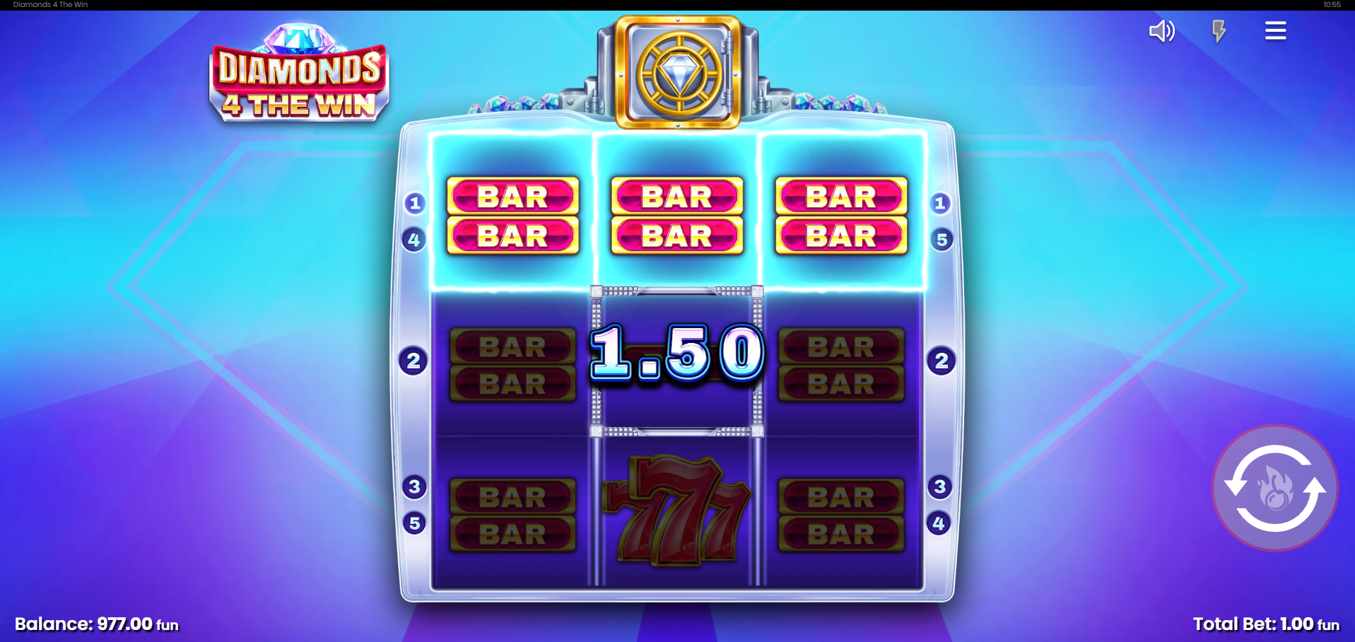 Diamonds 4 The Win offers players 5 fixed paylines