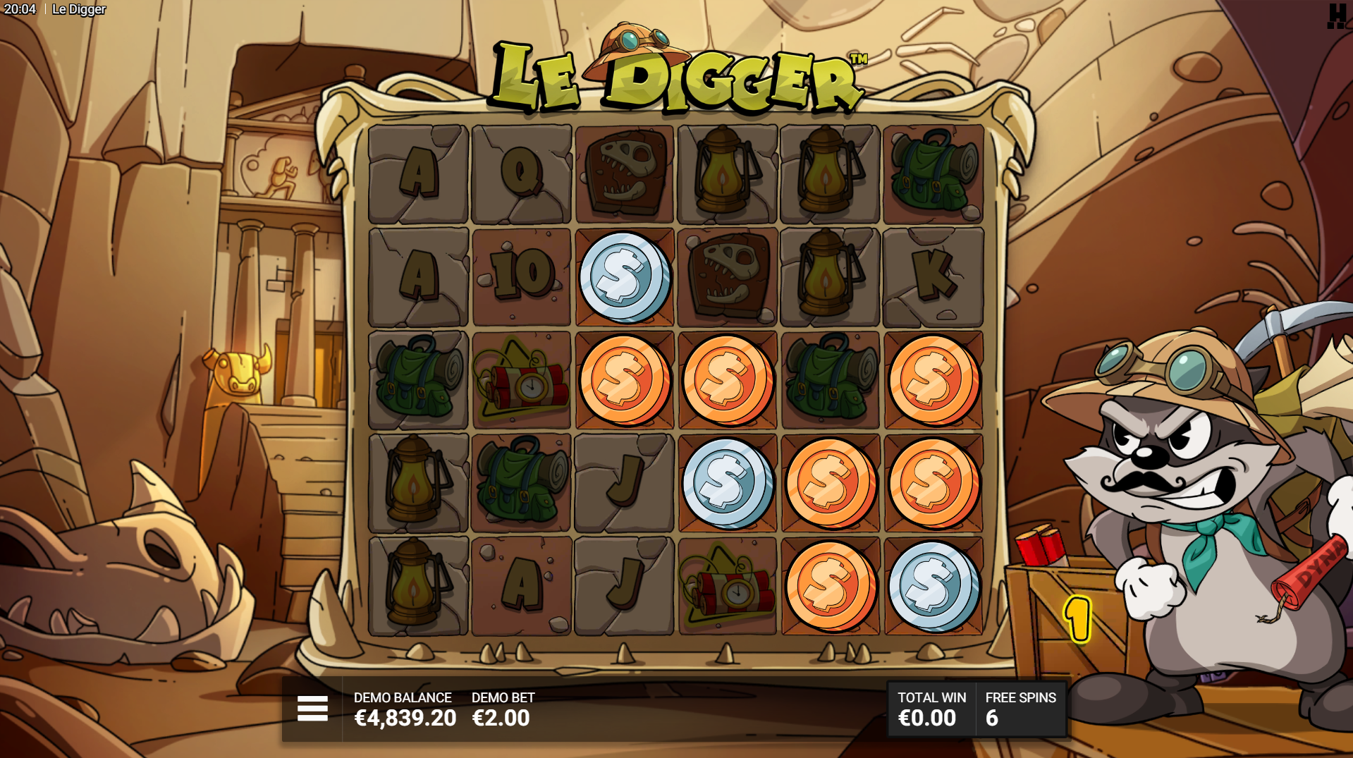 Le Digger Tomb Service bonus showing golden reveals with coins and clovers
