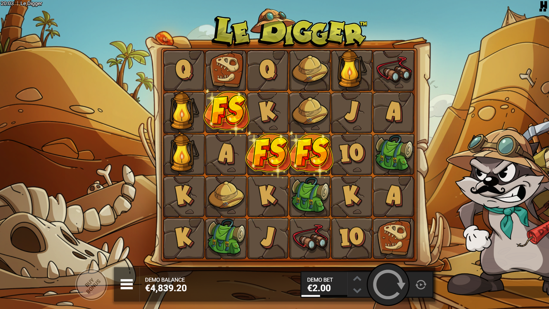Le Digger Tomb Service bonus game with dynamite collector
