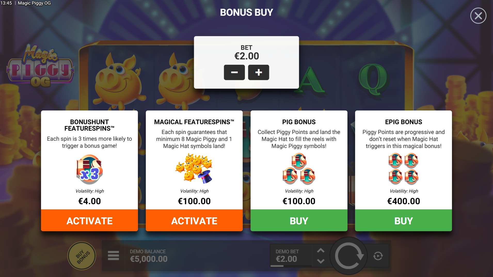 Magic Piggy OG Bonus Buy Options