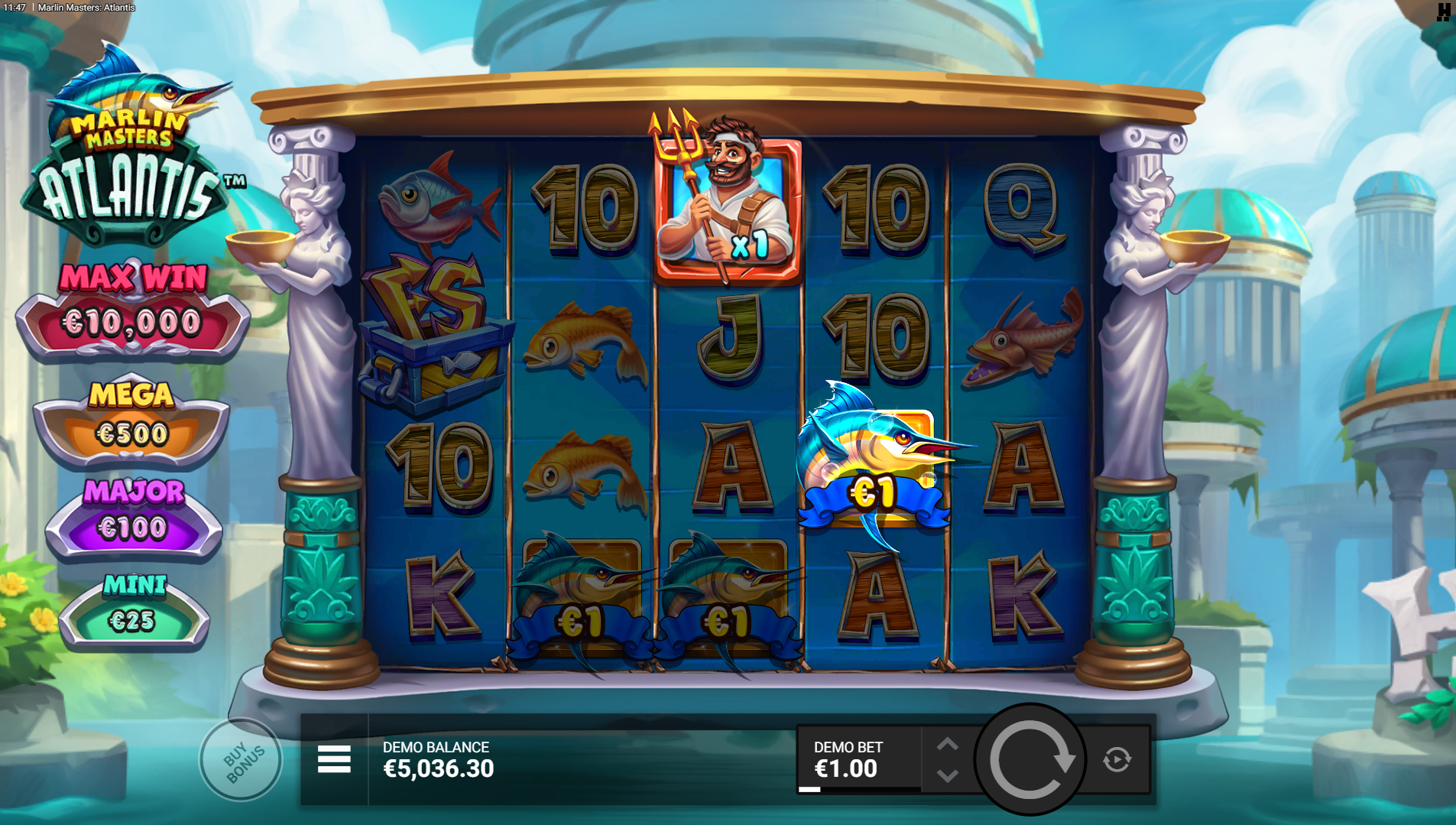 Marlin Masters Atlantis Fisherman Collect feature triggering on the reels