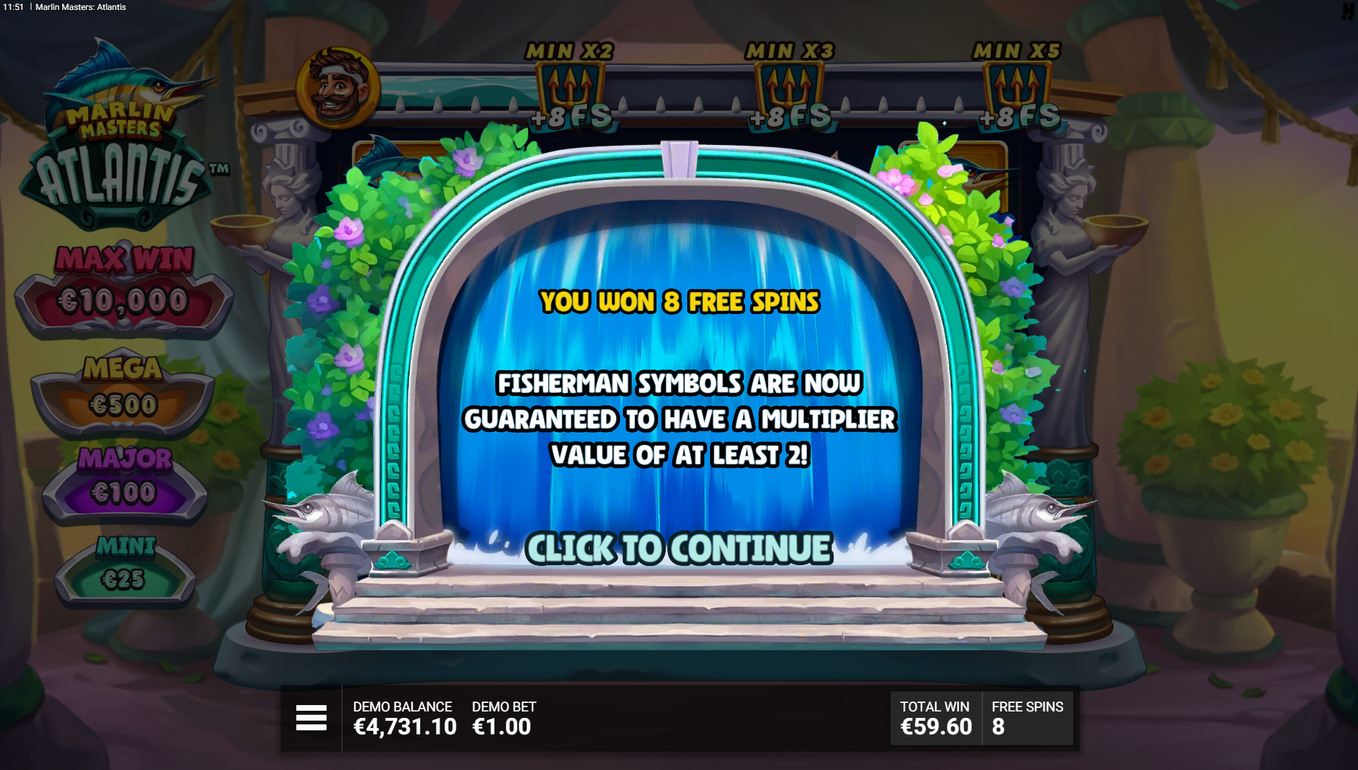 Marlin Masters Atlantis Free Spins Trident Bar upgrade progression