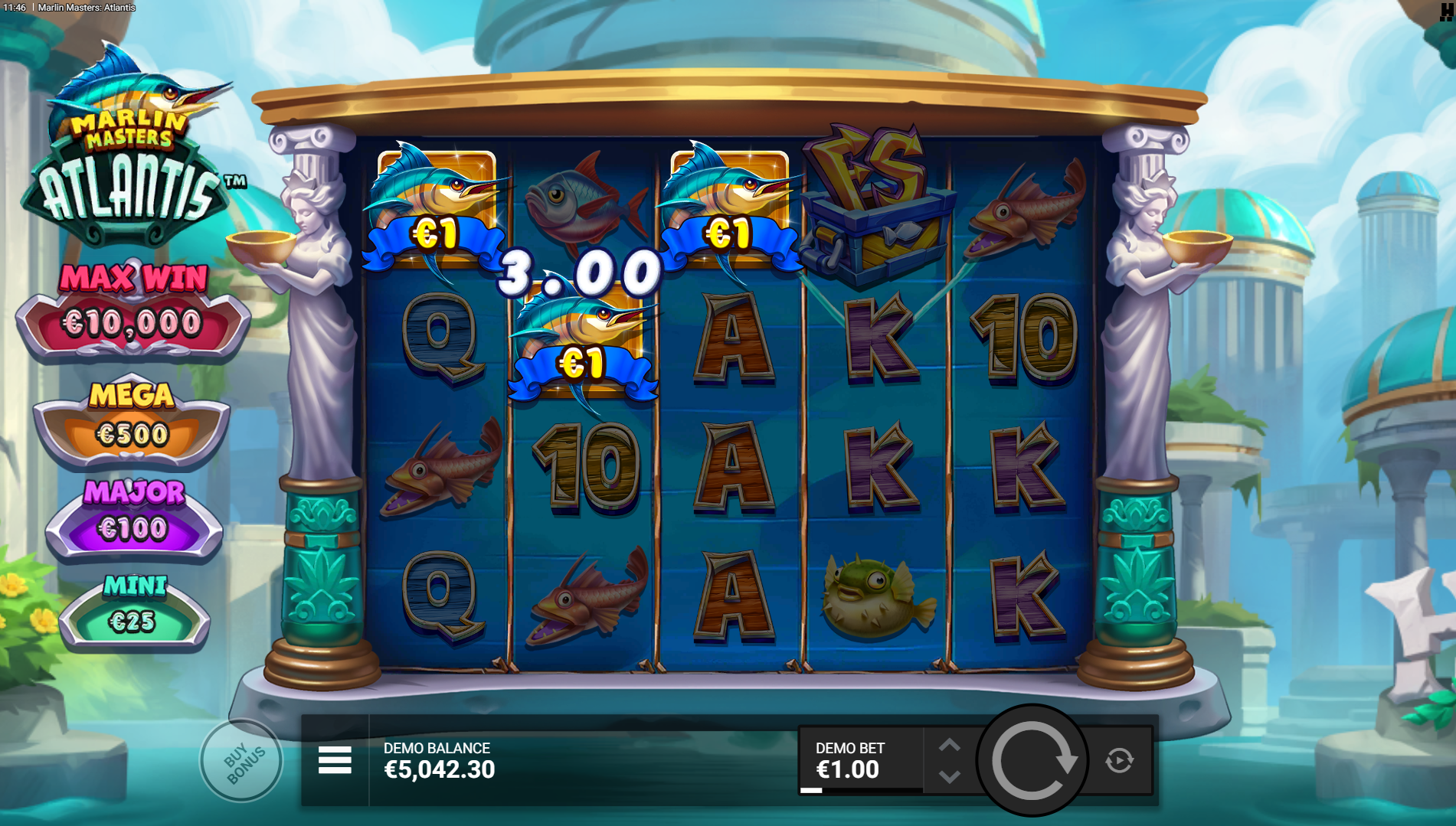 Marlin Masters Atlantis LootLine win paying out Marlin symbol cash values