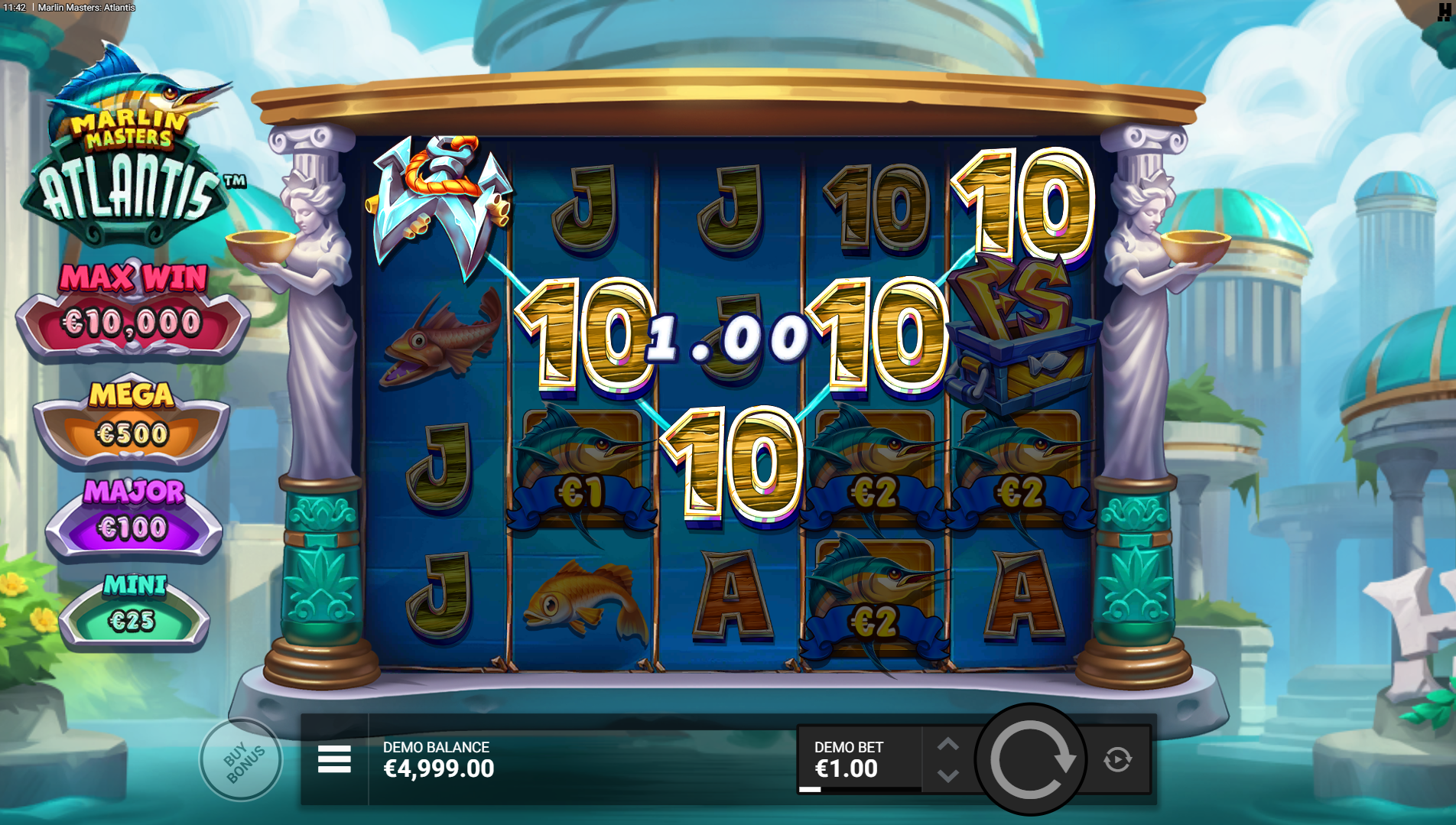 Marlin Masters Atlantis 26 paylines shown across the grid