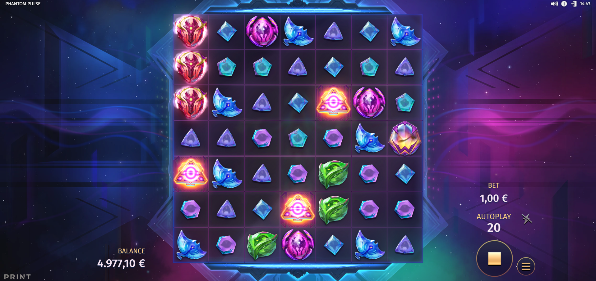 Phantom Pulse bonus trigger showing scatter symbols landing on the grid