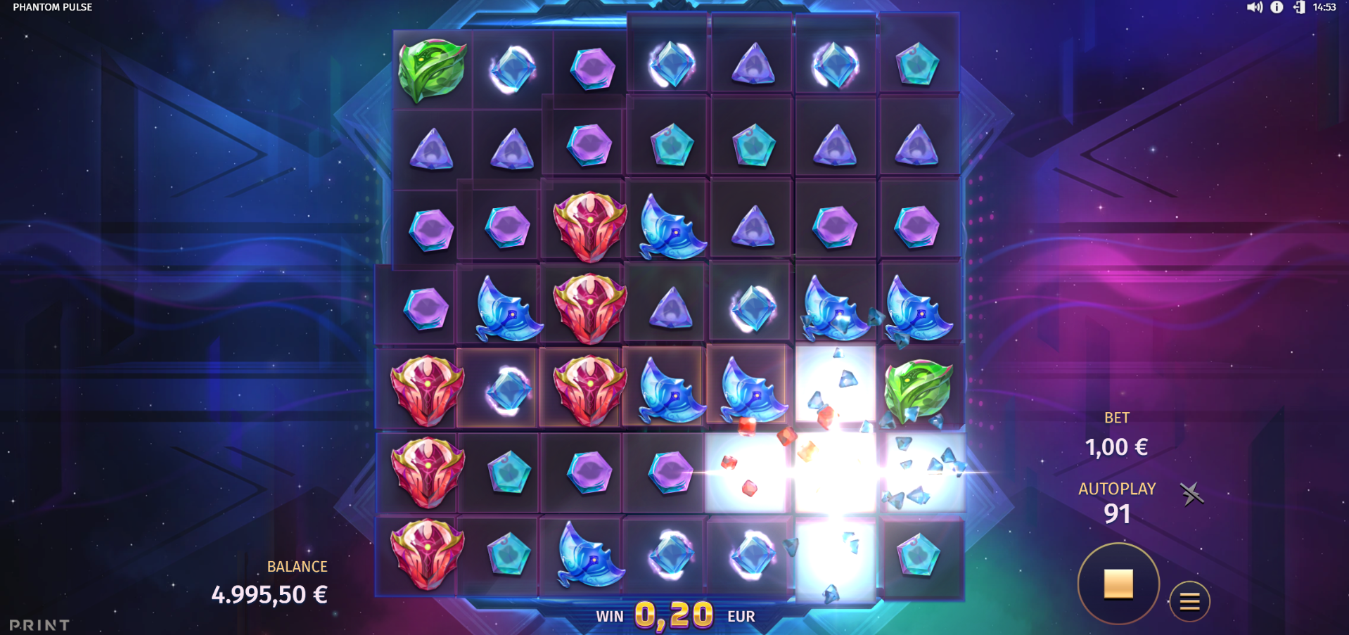 Phantom Pulse pulse bomb activation with explosive burst clearing grid positions