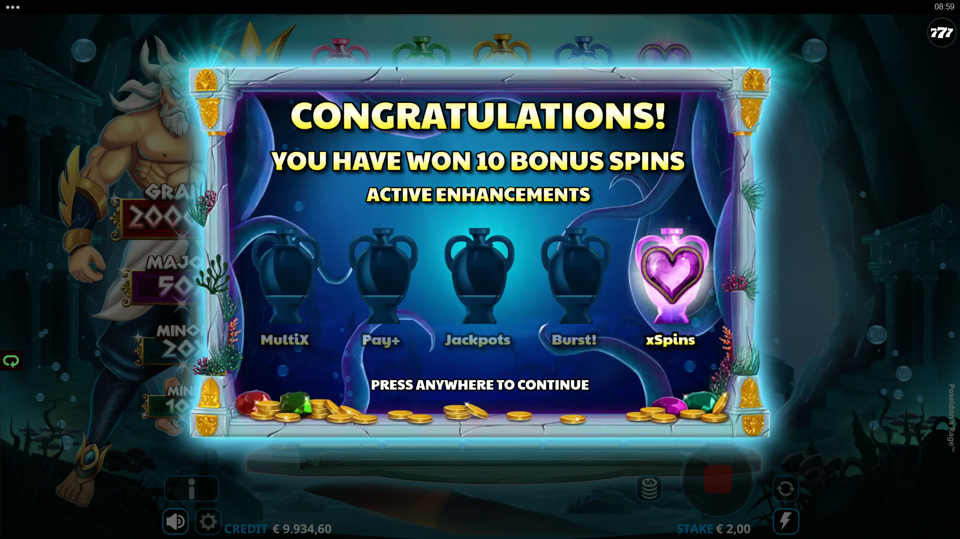 Poseidon's Rage free spins trigger
