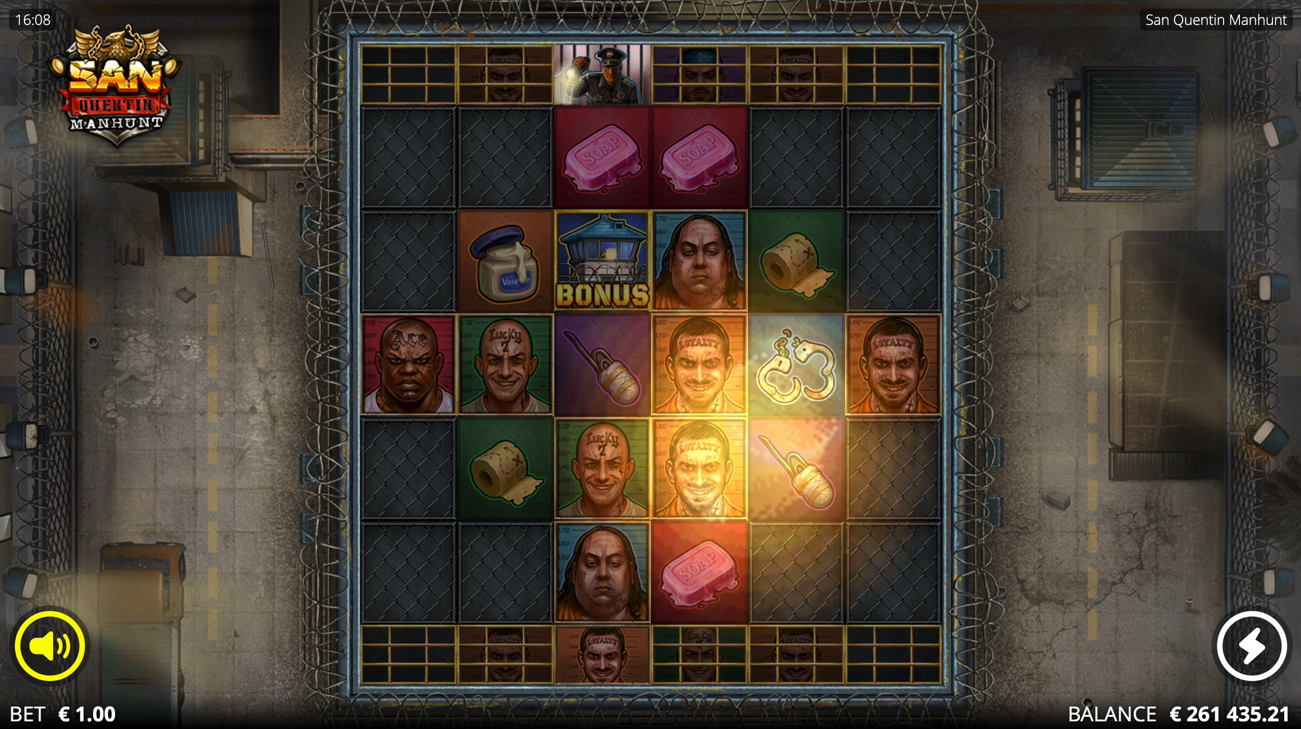 San Quentin Manhunt Cell Check feature activating to collect lowest-paying symbols