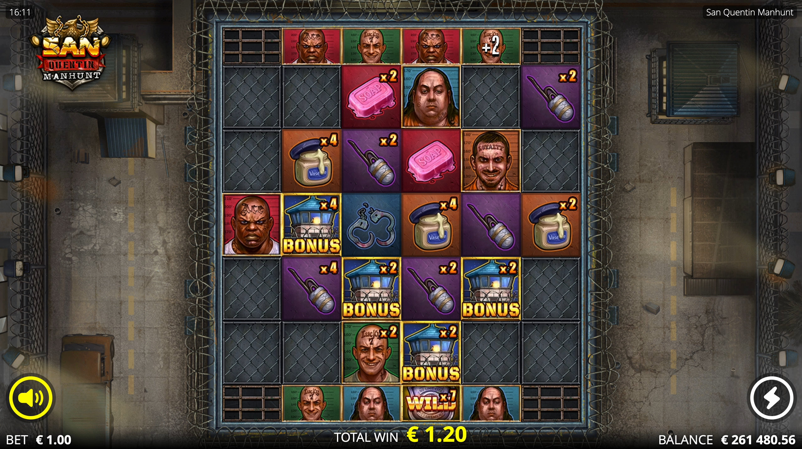 San Quentin Manhunt Manhunt Spins bonus round trigger with 4 bonus symbols