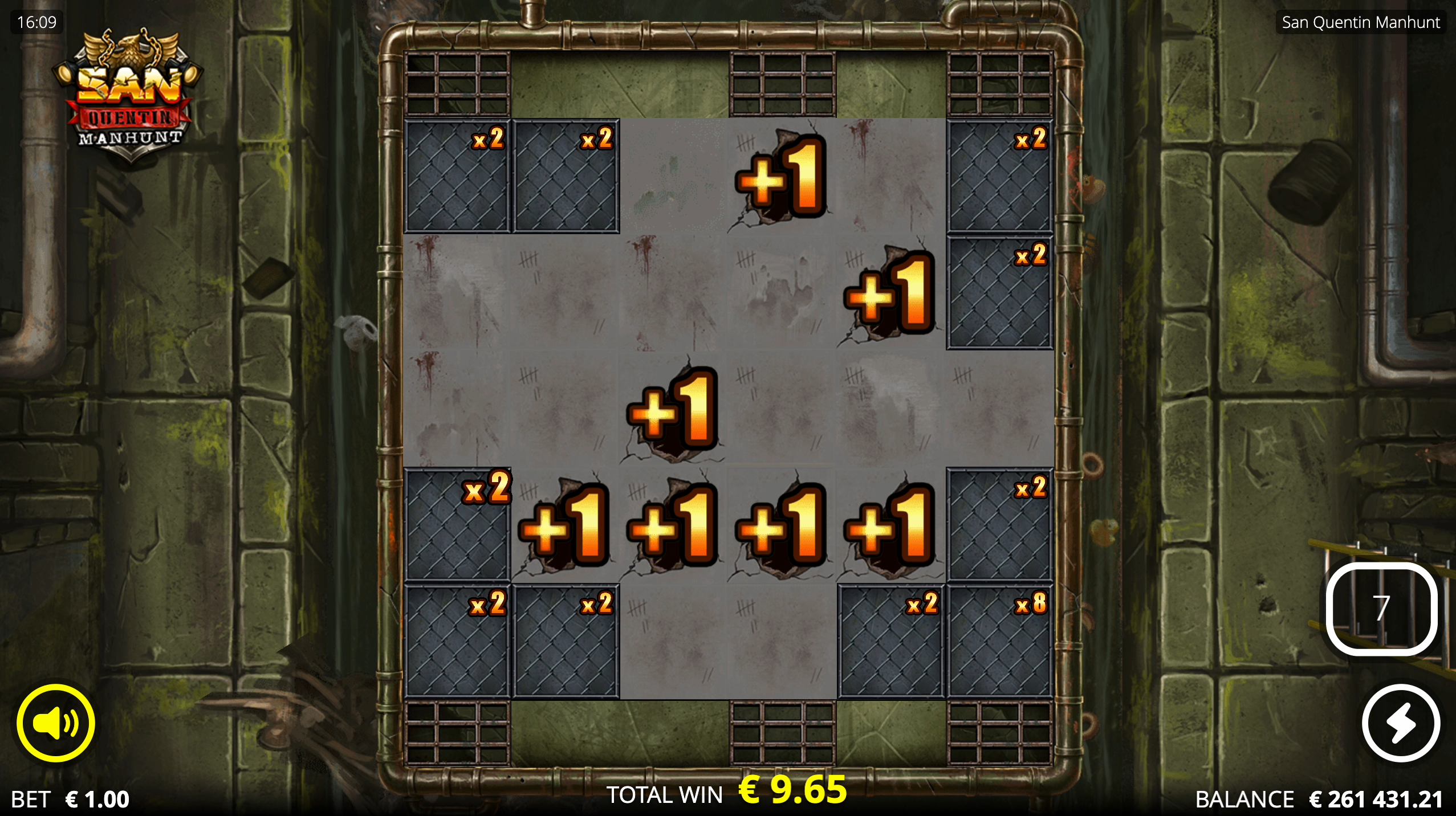 San Quentin Manhunt Sewer Escape Spins with sticky multipliers on enhancer cells