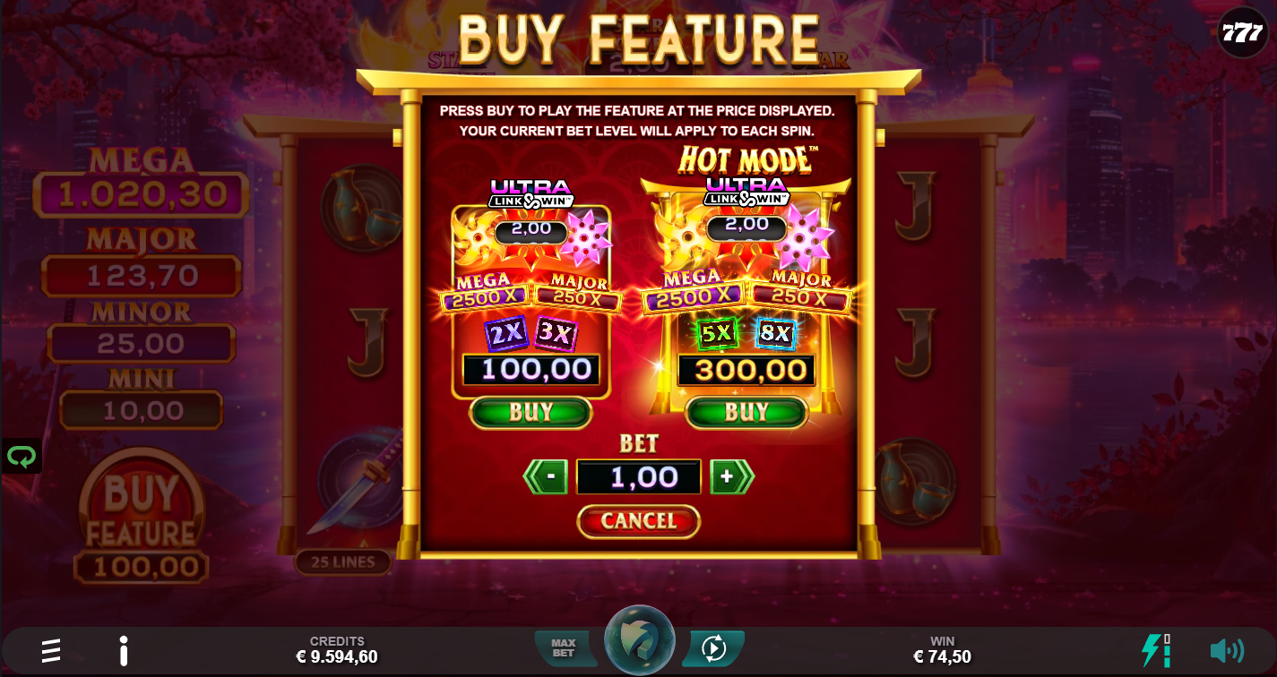 Assassin Star Buy Feature options showing Ultra Link&Win purchase choices