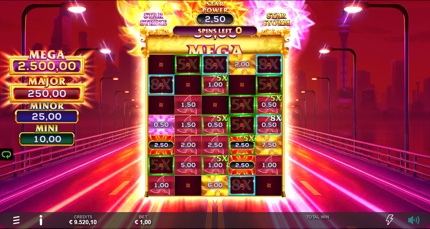 Assassin Star Hot Mode bonus round with expanded grid and multipliers