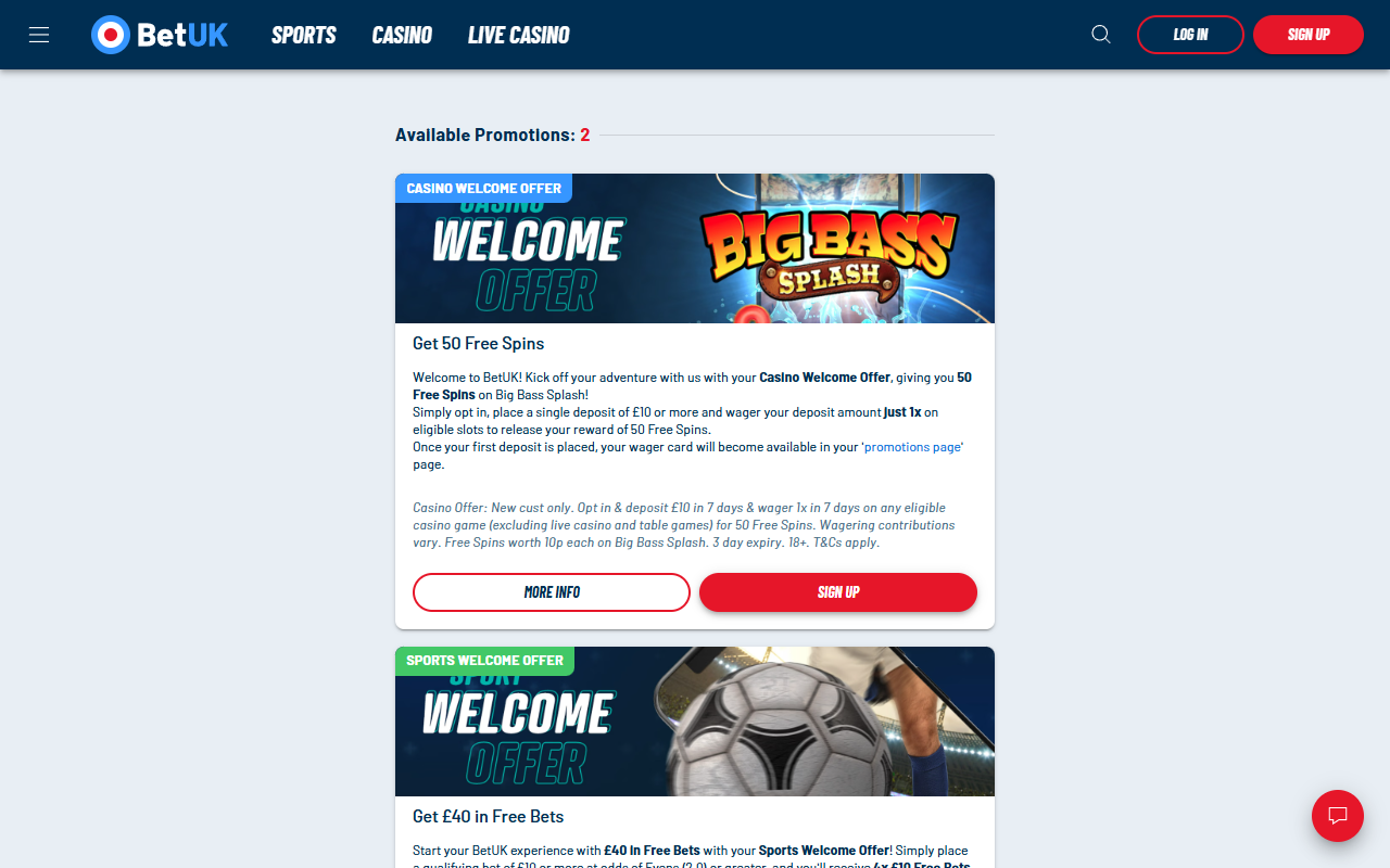 Bet UK Casino promotions screenshot