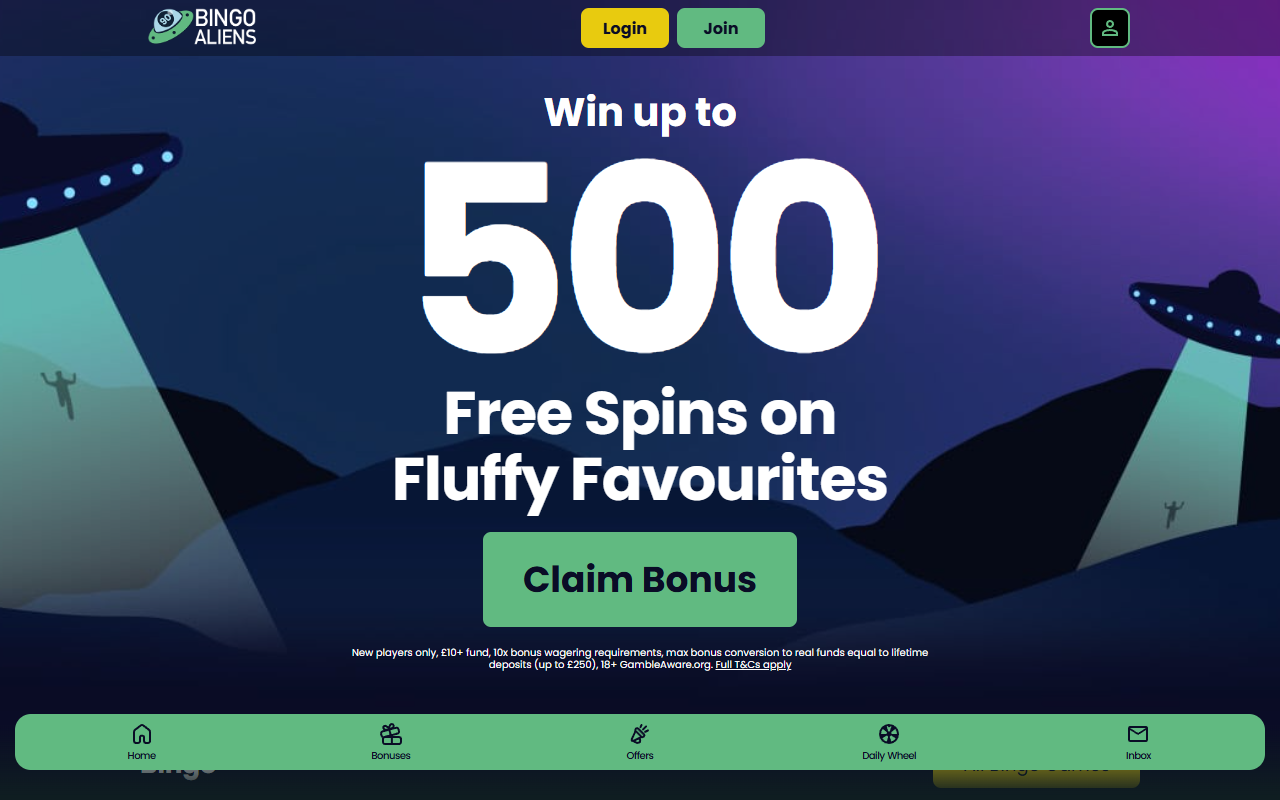 Bingo Aliens homepage screenshot