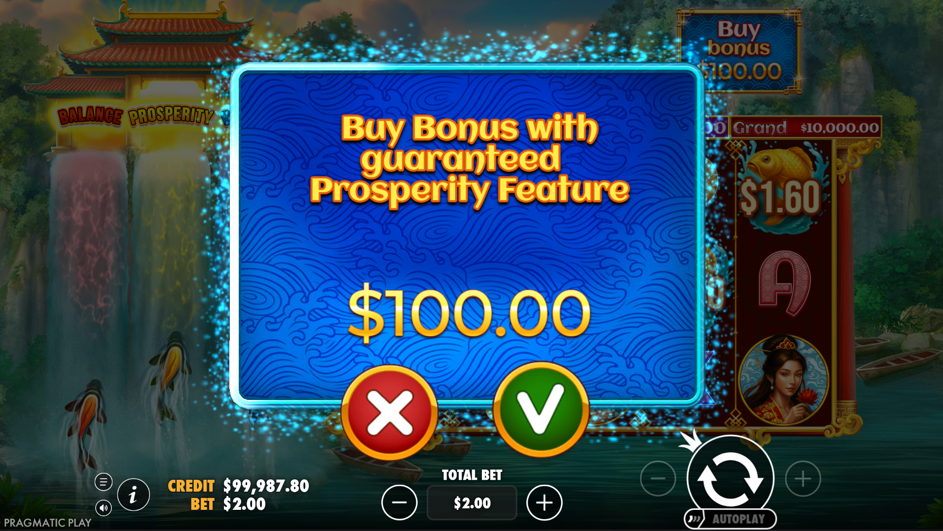 Dragon's Gate - Bonus Choice Bonus Buy option screen