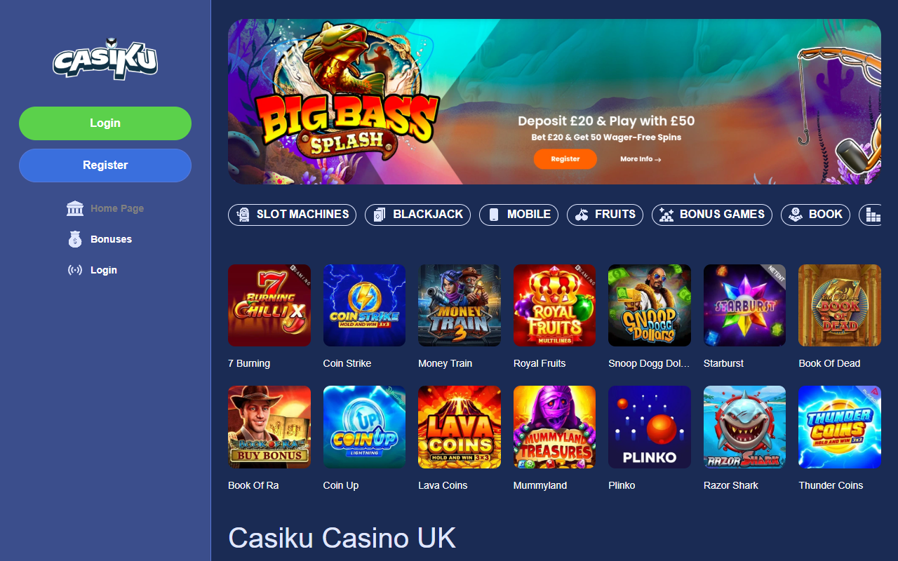 Casiku Casino homepage screenshot