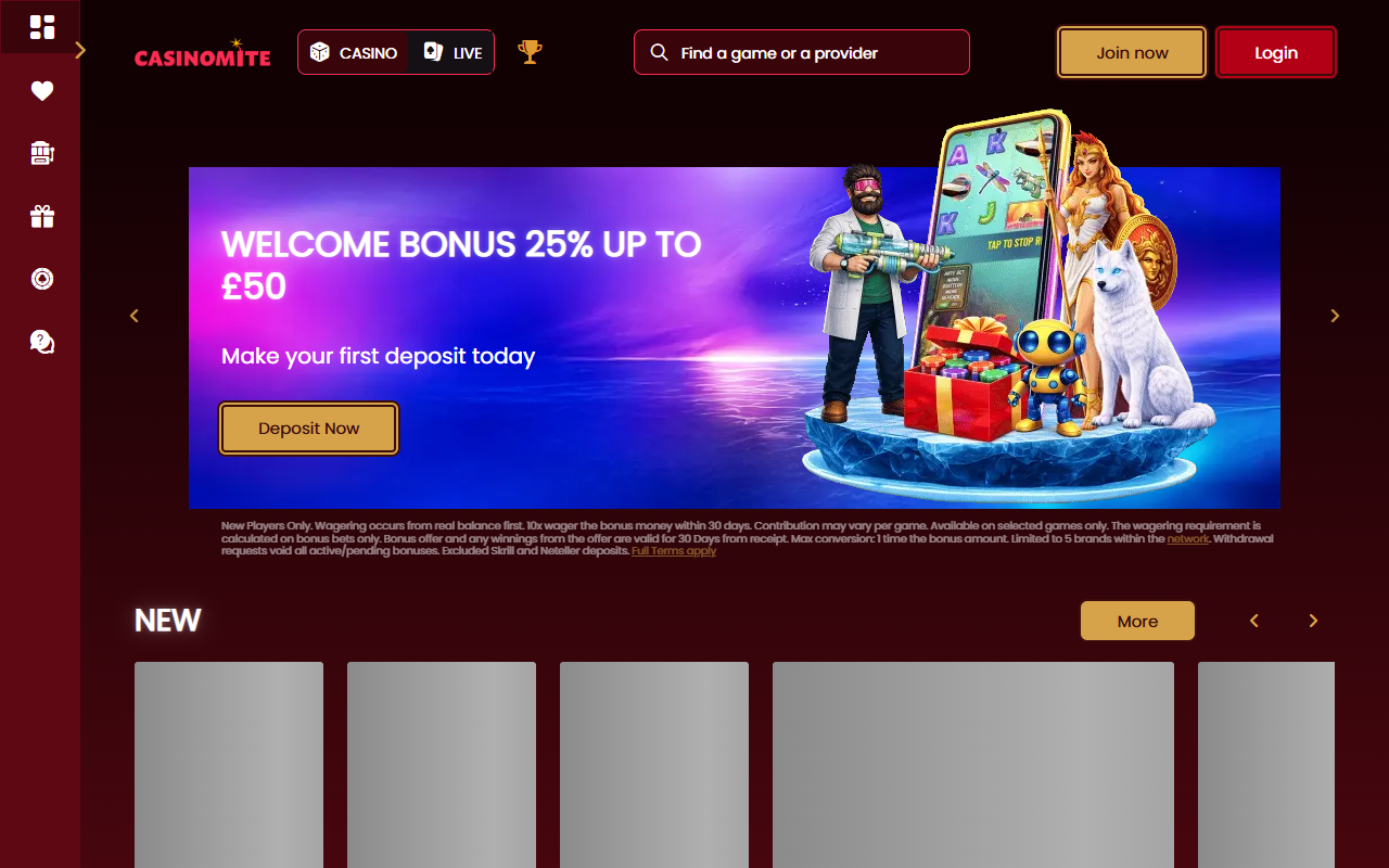 Casinomite homepage screenshot
