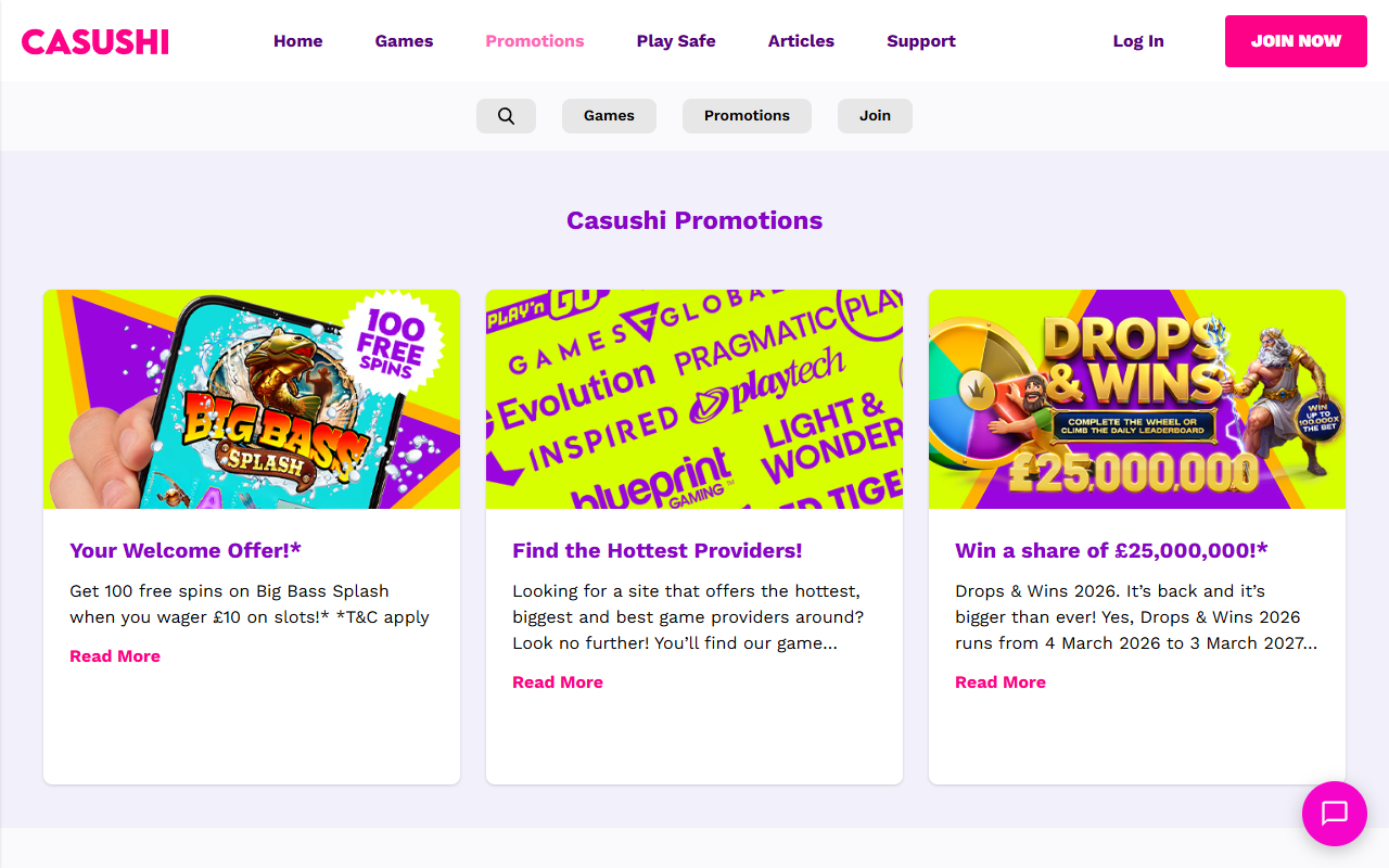 Casushi Casino promotions screenshot