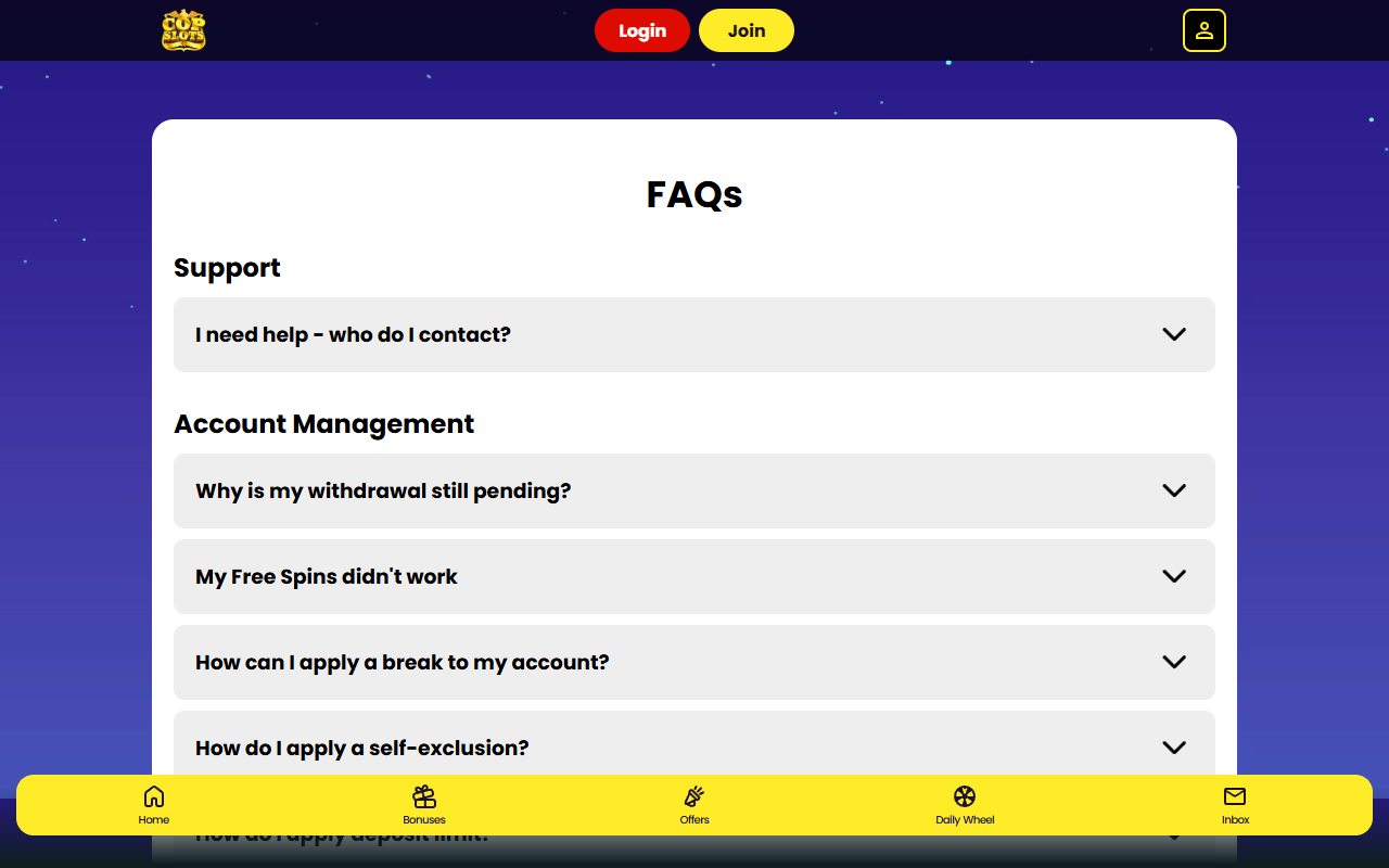 Cop Slots support screenshot