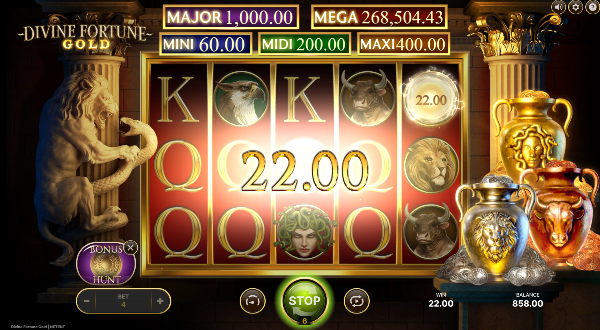 Divine Fortune Gold Bonus Hunt Spins activated showing elevated chance of triggering Bonus Spins