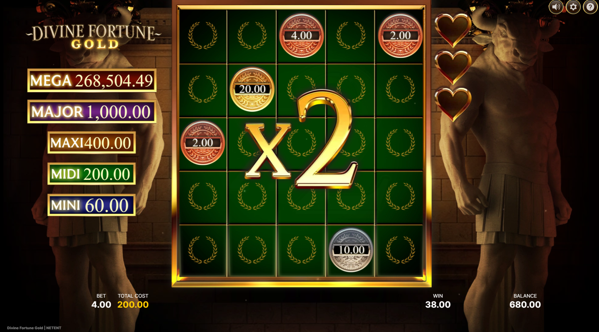 Divine Fortune Gold Bronze Spins bonus mode activated with Cash Prizes on the 5x5 grid