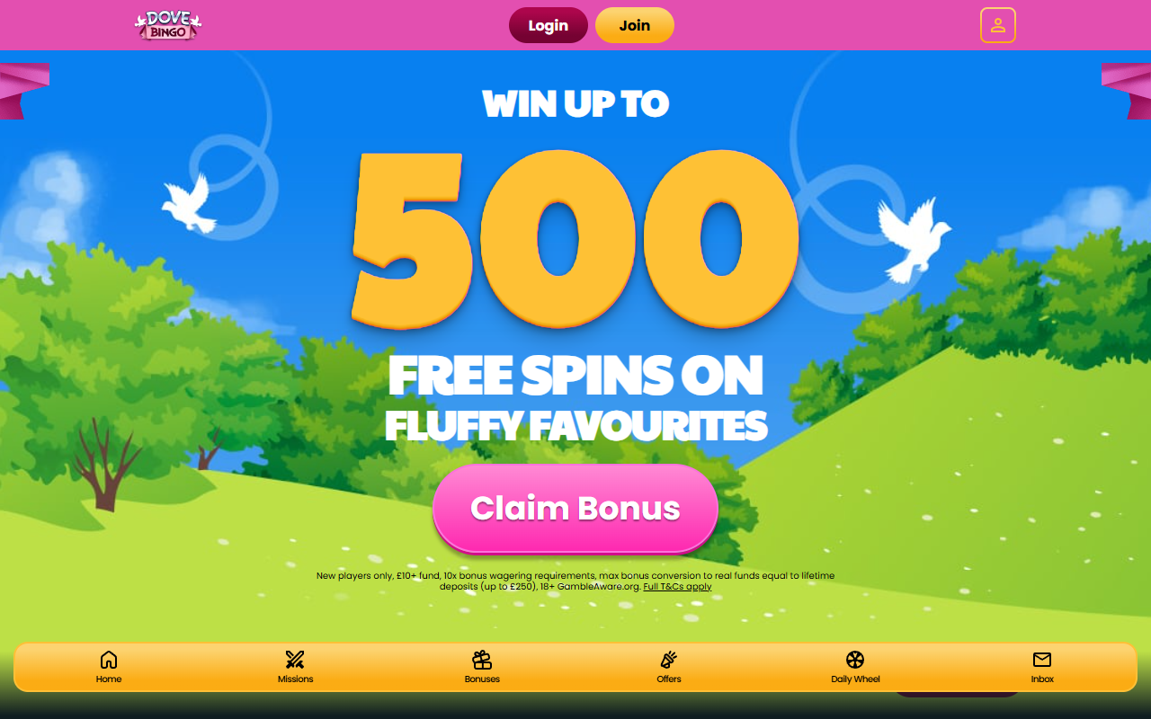 Dove Slots Casino homepage screenshot