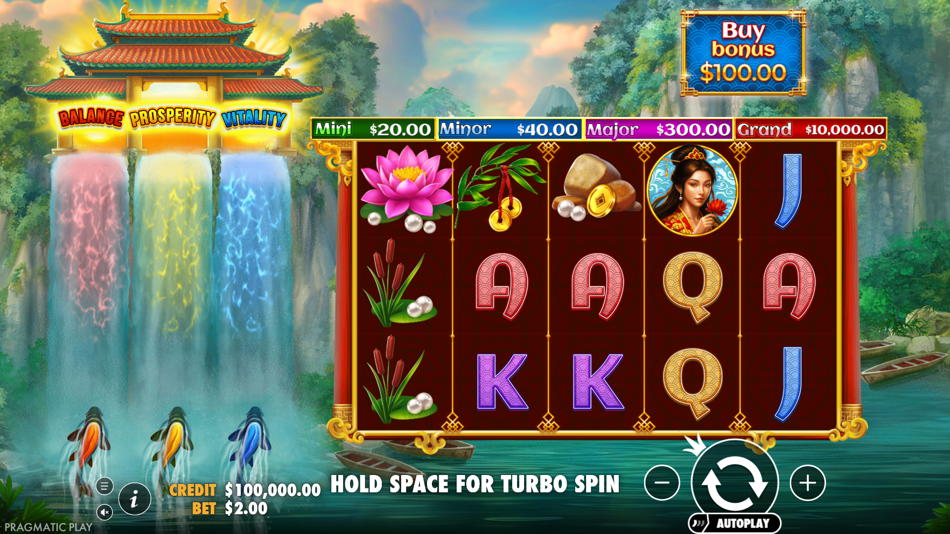 Dragon's Gate - Bonus Choice base game screenshot showing the 5x3 reel grid