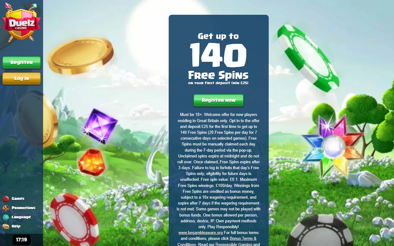 Duelz Casino homepage screenshot
