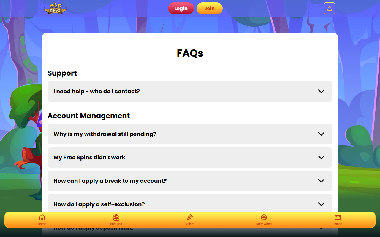 Elf Bingo support screenshot