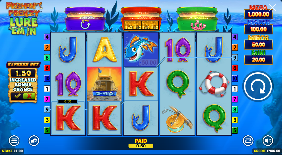 Fishin' Frenzy Lure 'Em In base game win