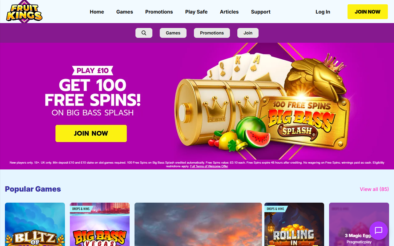 Fruit Kings Casino homepage screenshot