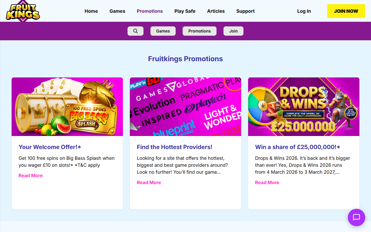 Fruit Kings Casino promotions screenshot