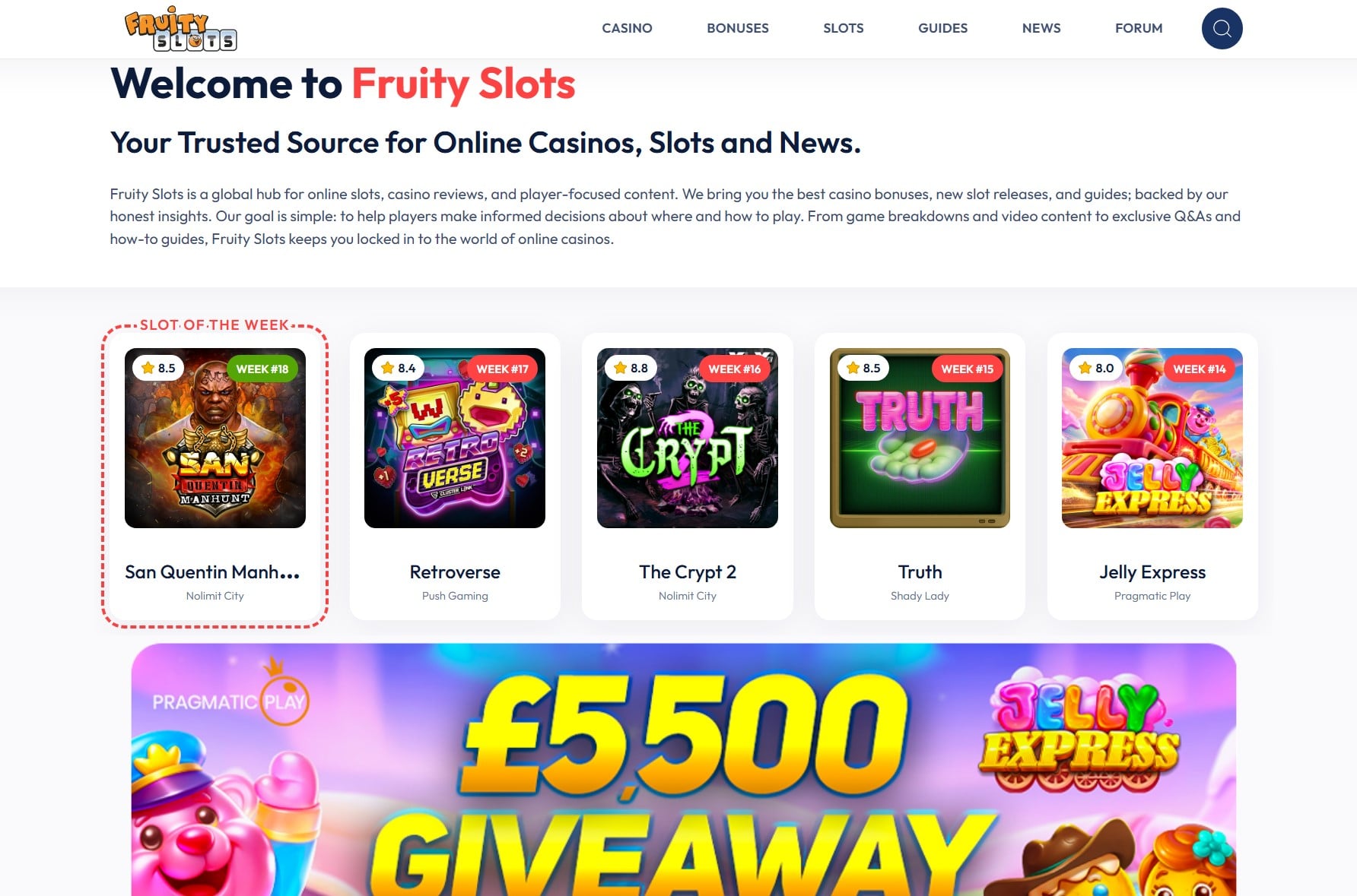 Fruity Slots Homepage