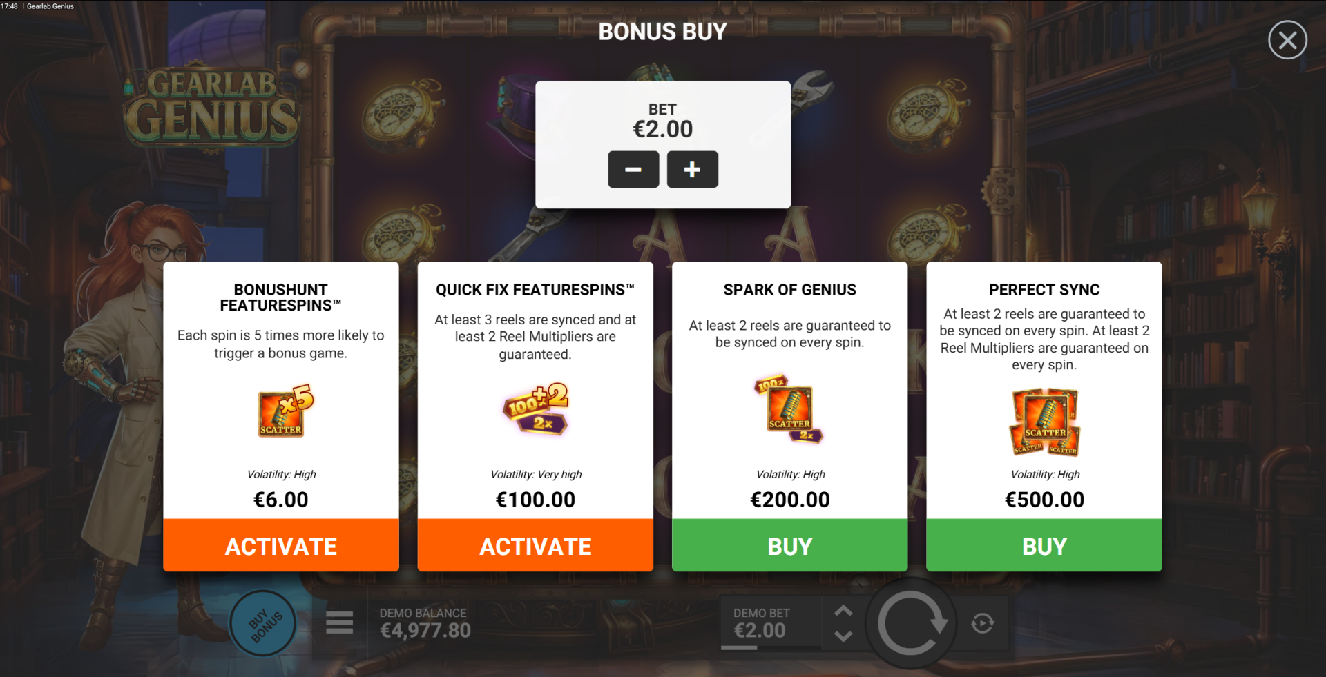 Gearlab Genius bonus buy options showing all four purchase tiers