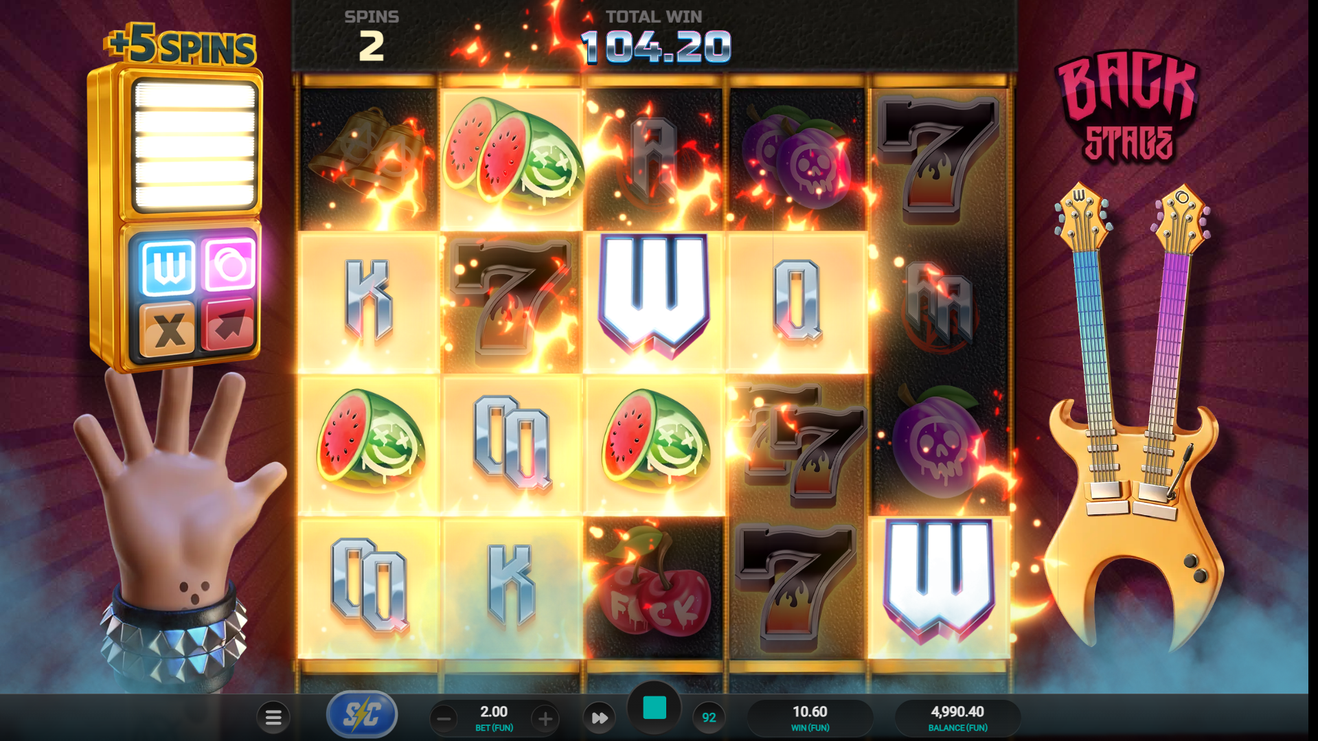 Guitar Quest Backstage Bonus free spins mode with progression grid