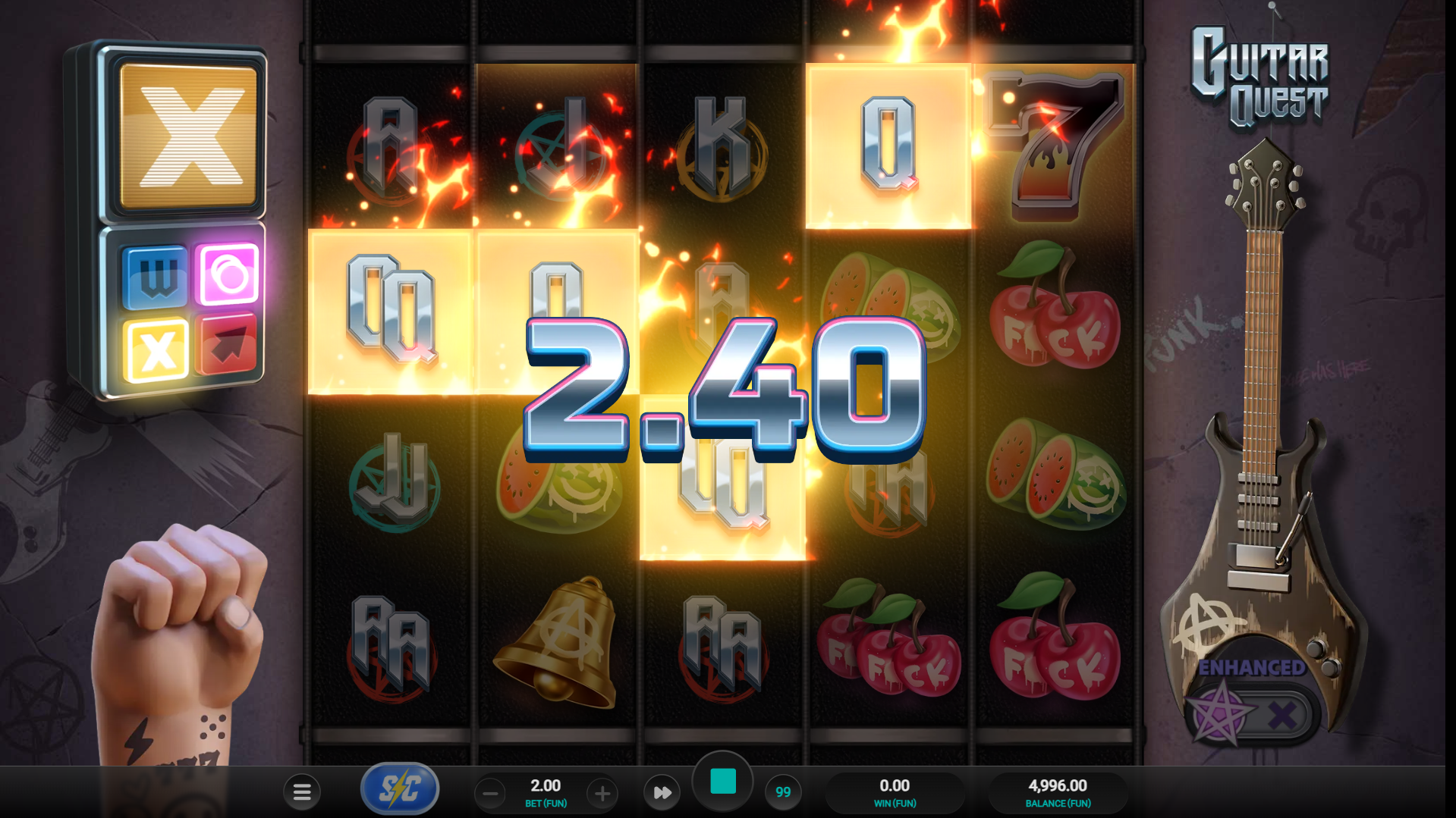 Guitar Quest Equalizer base game feature triggering during a spin