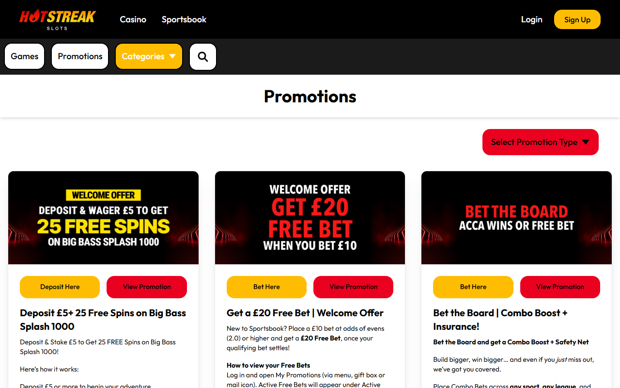 Hot Streak Casino promotions screenshot