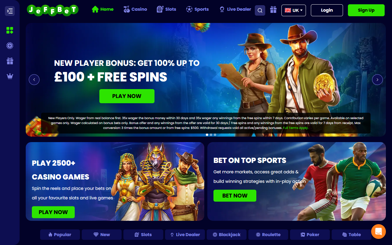 Jeffbet homepage screenshot