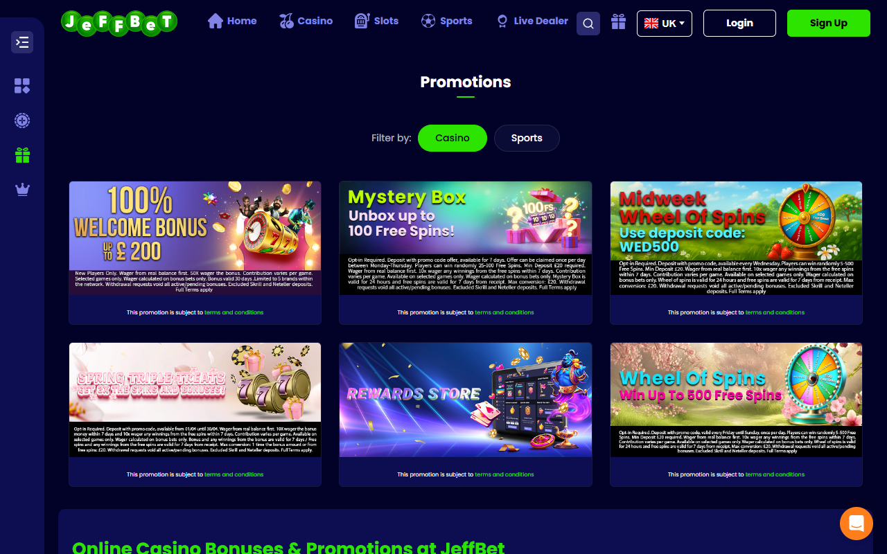 Jeffbet promotions screenshot