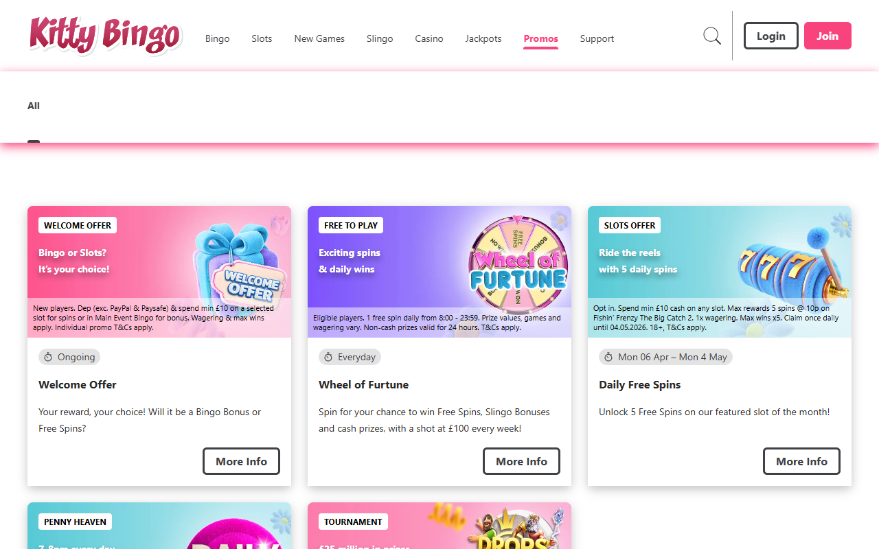 Kitty Bingo promotions screenshot