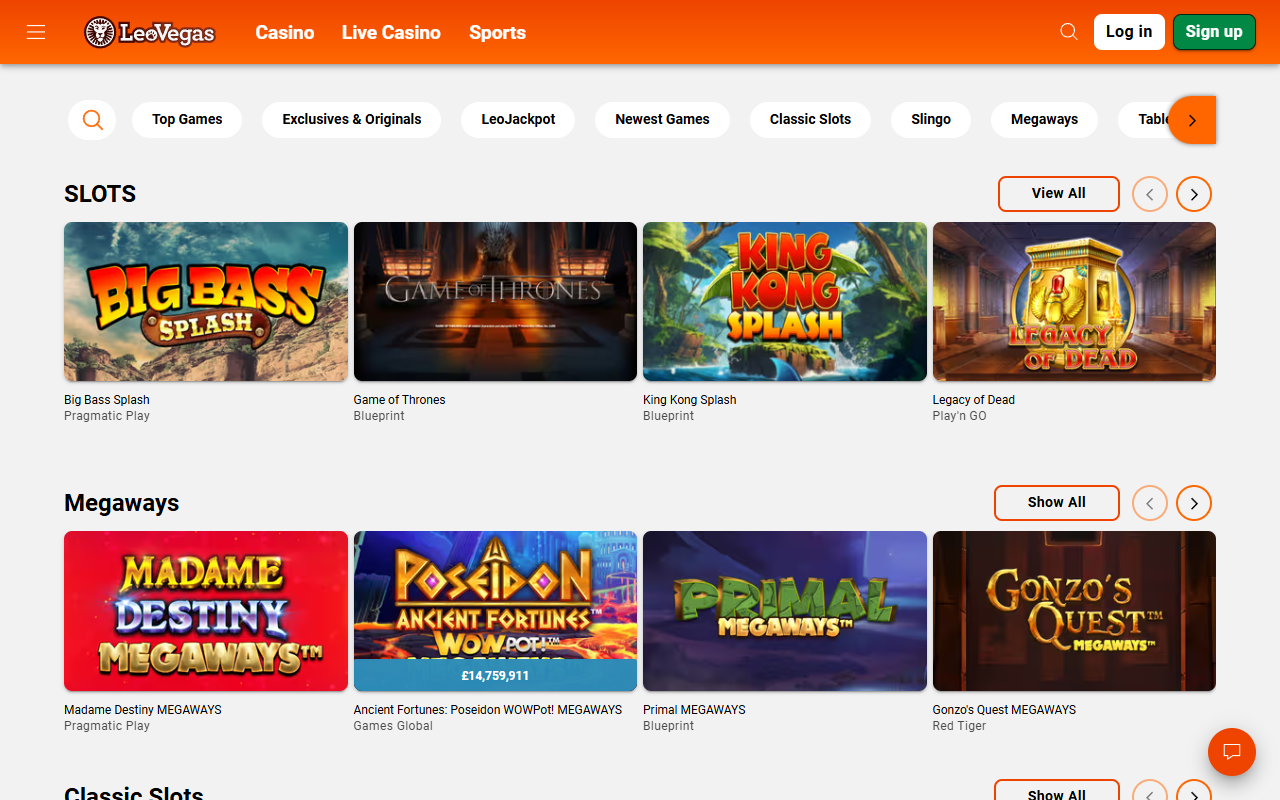 Leo Vegas slots screenshot