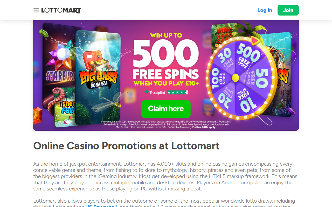 Lottomart Casino promotions screenshot