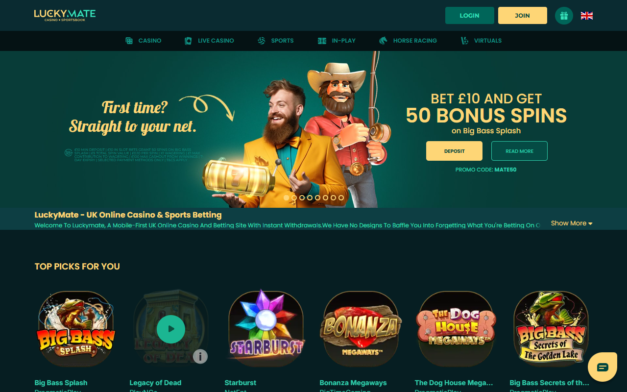 Lucky Mate Casino homepage screenshot
