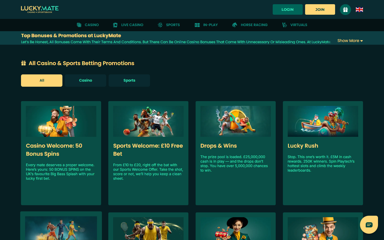 Lucky Mate Casino promotions screenshot